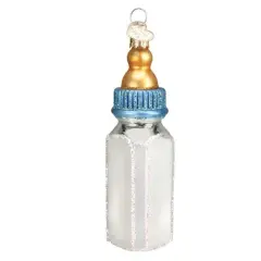 Old World Christmas 4.0 Inch Boy Baby Bottle Christmas Tree Ornament , Keepsake Long Lasting White