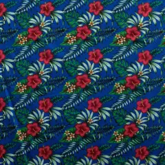 1 Yard Hibiscus Plumeria Tropical Leaves All Over Design Cotton Fabric, 100% Cotton, 36in L x 45in W Blue