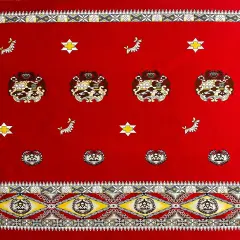 1 Yard Tonga Seal Double Border Light Barkcloth Fabric 100% Cotton, 36" L x 45" W Red