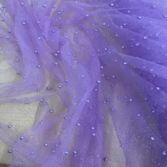 1 Yard Glitter Mesh Fabric with Scattered Pearls 2-Way Stretch 60" Wide Soft Tulle for Gowns, Veils & Couture Projects Violet