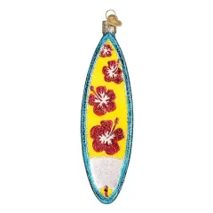 Old World Christmas 6.0 Inch Surfboard Tree Ornament , Surfing Waves Ocean Beach Multicolored