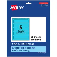 Avery Bright Blue Paper Labels, 1.5" x 7.5" Rectangle