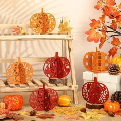 12 Pcs Fall Decor Pumpkin Wooden Table Sign Autumn Pumpkin Tiered