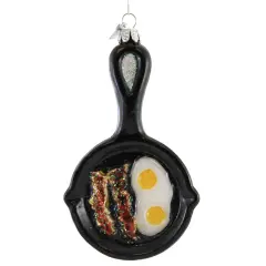 Noble Gems 5.5 Inch Frying Pan Tree Ornament , Bacon Eggs Breakfast Skillet Black