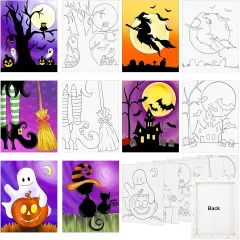 6 Pack Halloween Pre Drawn Canvas - 8x10 Inches