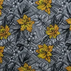 1 Yard All Over Tropical Flowers & Leaves Fabric, 100% Polyester, 60" Wide Yellow