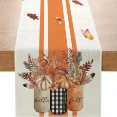 Hello Fall Pumpkin Leaves Table Runner