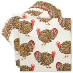 100 Pack Turkey Thanksgiving Cocktail Napkins for Party Supplies (5 x 5 In) White