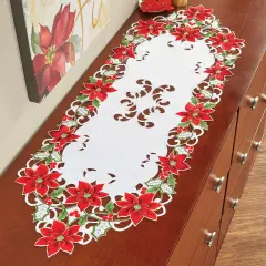 Collections Etc Embroidered Poinsettia 4-foot Dresser Scarf