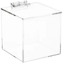 Plymor Clear Acrylic Display Case Box With Hinged Lid, 4" x 4" x 4"
