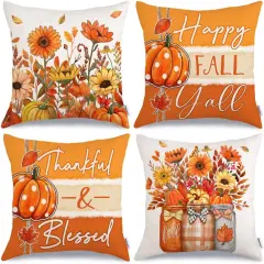 Set of 4 Fall Throw Pillow Covers 20x20 Inch