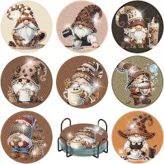 Gnome Coffee Diamond Painting Coasters Kits for Adults