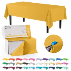  Party Solids 54" x 300' Plastic Table Cover Roll with Slide Cutter &ndash; Cut-to-Size Dispenser Box &ndash; Makes Up to 36 Disposable 8' Rectangle Tablecloths by Exquisite Yellow