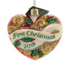 Old World Christmas 3.5 Inch 2019 First Christmas Heart Tree Ornament , Celebrations Red