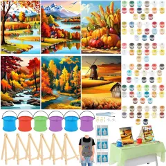 6 Sets Pre Drawn Paint by Numbers Kit - 16x12 Inch - Autumn