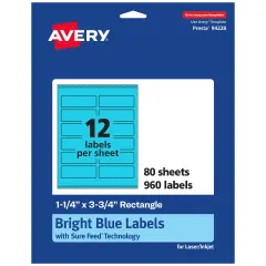 Avery Bright Blue Paper Labels, 1.25" x 3.75" Rectangle