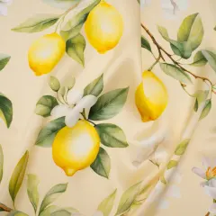 1 Yard Cream Green Yellow Blossoming Lemon Tree Silk Charmeuse 53 inch Width