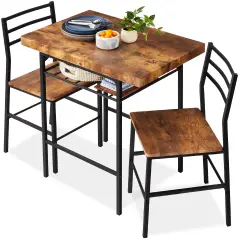 Best Choice Products 3-Piece Modern Dining Set, Square Table & Chairs Set w/ Steel Frame, Built-In Storage Rack Medium Brown/Black