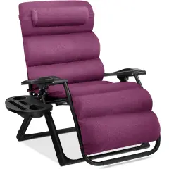 Best Choice Products Oversized Zero Gravity Chair, Folding Recliner w/ Removable Cushion, Side Tray Amethyst Purple