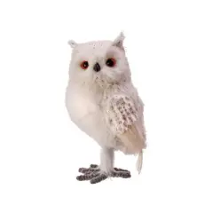 11" Foam Faux Fur Feather Snow Owl - Silver & White Winter Decor - Serene Elegance for Seasonal Displays and Holiday Tabletops
