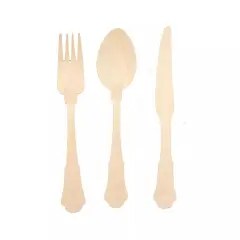 24 Natural Birchwood CUTLERY Set Baroque Design Spoons Forks Knives Party Events