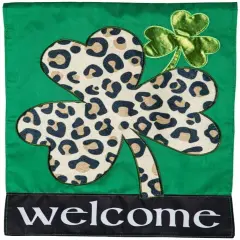 St Patricks Animal Print Shamrock Garden Flag 2 Sided Applique