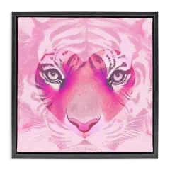 Stupell Industries Pink Heart Tiger Face Framed Floater Canvas Wall Art Design by Daphne Polselli