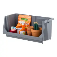 IRIS USA Medium Stackable Storage Bins Open Front, Heavy Duty Garage Organization, Gray - 1 Pack