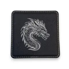 Coaster - Dragon - SET OF 2 - Leather or Stitched Cork Black/Silver