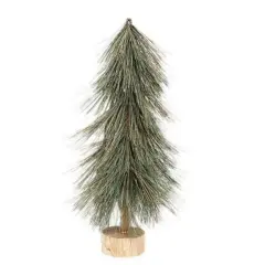 15-Inch Freestanding Bottle Brush Tree with Green and Brown Pine Needles on Wood Base