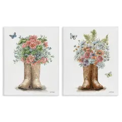 Stupell Industries Wildflower Western Boots Butterfly 2 pc Canvas Wall Art Set Design by Leslie Trimbach