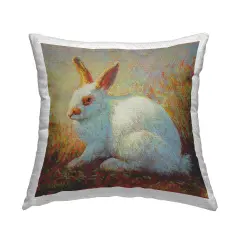 Impressionist White Rabbit Design by Rita Kirkman Outdoor Printed Pillow 