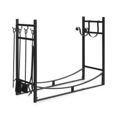 Firewood Rack with 4 Tool Set Kindling Holders for Indoor and Outdoor