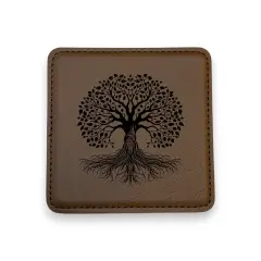Coaster - Celtic Tree of Life - SET OF 2 - Leather or Stitched Cork Dark Brown/Black