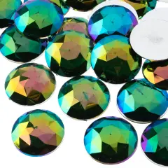 John Bead 25mm Round Acrylic Flat Back Rhinestones, 100pcs Green AB