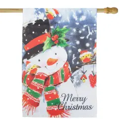 Northlight Snowman and Yellow Birds Merry Christmas Outdoor House Flag 28" x 40" White