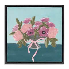 Stupell Industries Beautiful Flowers on Blue Framed Floater Canvas Wall Art Design by Lucille Price