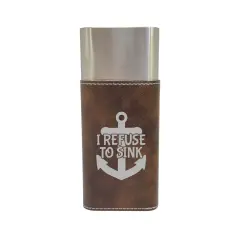 Cigar Case with Cutter - I refuse to sink - Leather Rustic/Silver