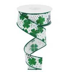 St. Patrick's Day Ribbon 2.5" Shamrock Glitter Wired Edge-RGC187627