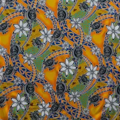 1 Yard Tiare Sea Turtles Polynesian Tribal Design Rayon Fabric 36in L x 45in W Yellow
