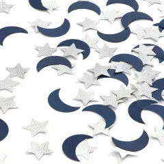 Navy-Blue Moon Silver Star Confetti