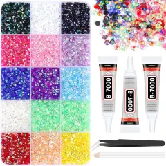18000Pcs 3mm Flat Back Resin Rhinestones with 3Pcs B7000 Glue and Tweezer - 15 Colors