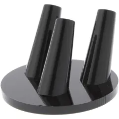 Plymor Black Acrylic Ring Finger Display, Triple on Round Base, 3" W x 3" D x 1.75" H