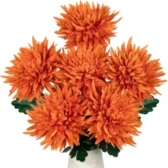 25.6" Long - 6Pcs Orange Artificial Mums Flowers Large Chrysanthemum