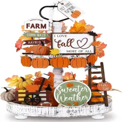 19 Pcs Fall Tiered Tray Decor Fall Home Decor Thanksgiving Day