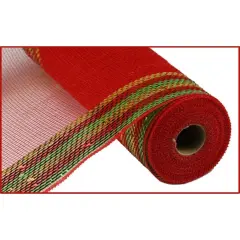 10.5" Border Stripe Metallic Mesh Ribbon: Red/Lime/Gold (10 Yards)