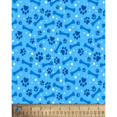 Pets Paw Prints and Dog Bones Blue Cotton Fabric | By the Yard | Sewing and Crafting | 44 inches wide