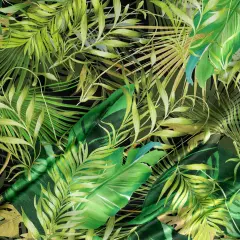 1 Yard 53" Mood Exclusive Italian Silk Charmeuse Green & Black Ferns and Foliage Satin 100% Silk Fabric