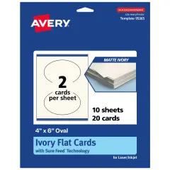 Avery Printable Oval Flat Cards, Sure Feed Technology, 4" x 6", Matte Ivory Cardstock, Print-to-The-Edge, Laser/Inkjet Printable, 20 Total, Great for Product Branding, Marketing, and More