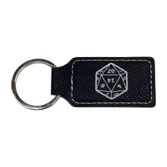 Keychain - Rectangle - D20 - Leather Black/Silver